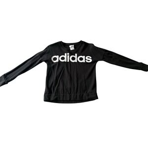 Adidas Kids Black Long Sleeve Graphic Tee Shirt Logo Crewneck AA0112 Size L 14